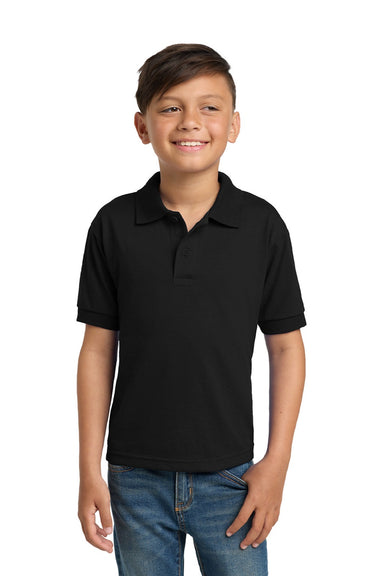Gildan 8800B Youth DryBlend Moisture Wicking Short Sleeve Polo Shirt Black Model Front