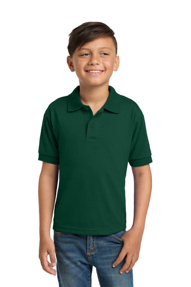 Gildan 8800B Youth DryBlend Moisture Wicking Short Sleeve Polo Shirt Forest Green Model Front