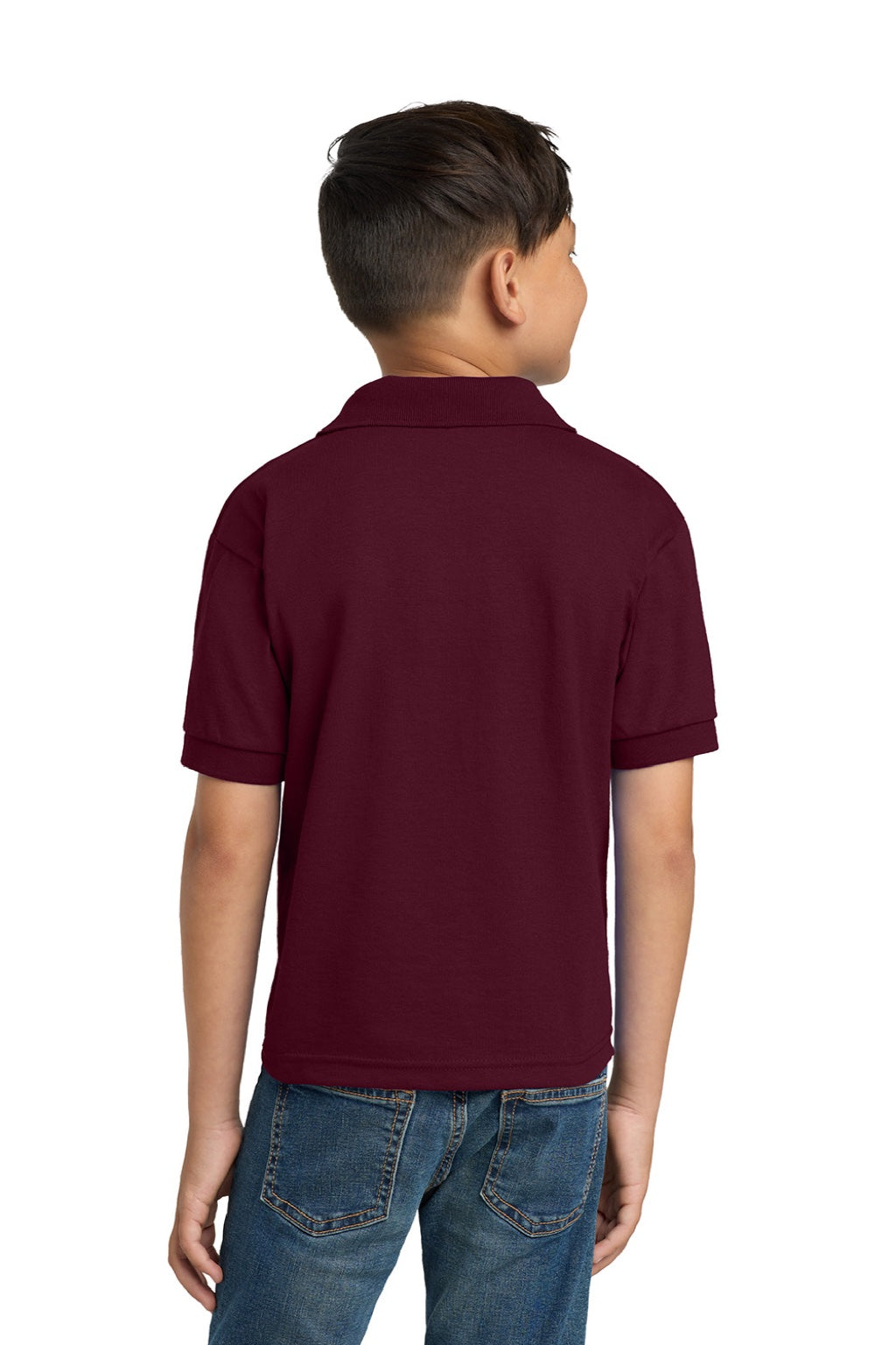Gildan 8800B Youth DryBlend Moisture Wicking Short Sleeve Polo Shirt Maroon Model Back