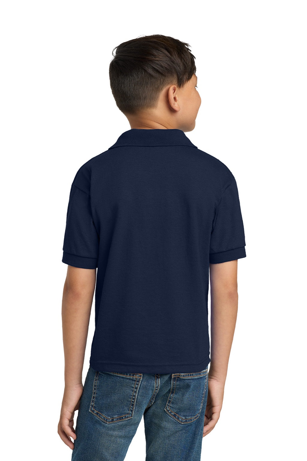 Gildan 8800B Youth DryBlend Moisture Wicking Short Sleeve Polo Shirt Navy Blue Model Back