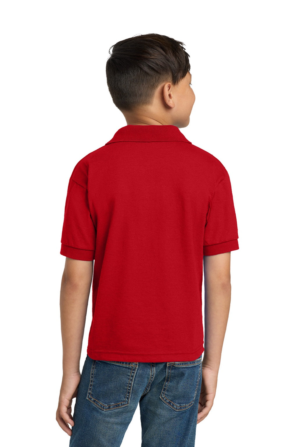 Gildan 8800B Youth DryBlend Moisture Wicking Short Sleeve Polo Shirt Red Model Back
