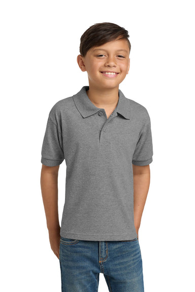 Gildan 8800B Youth DryBlend Moisture Wicking Short Sleeve Polo Shirt Sport Grey Model Front