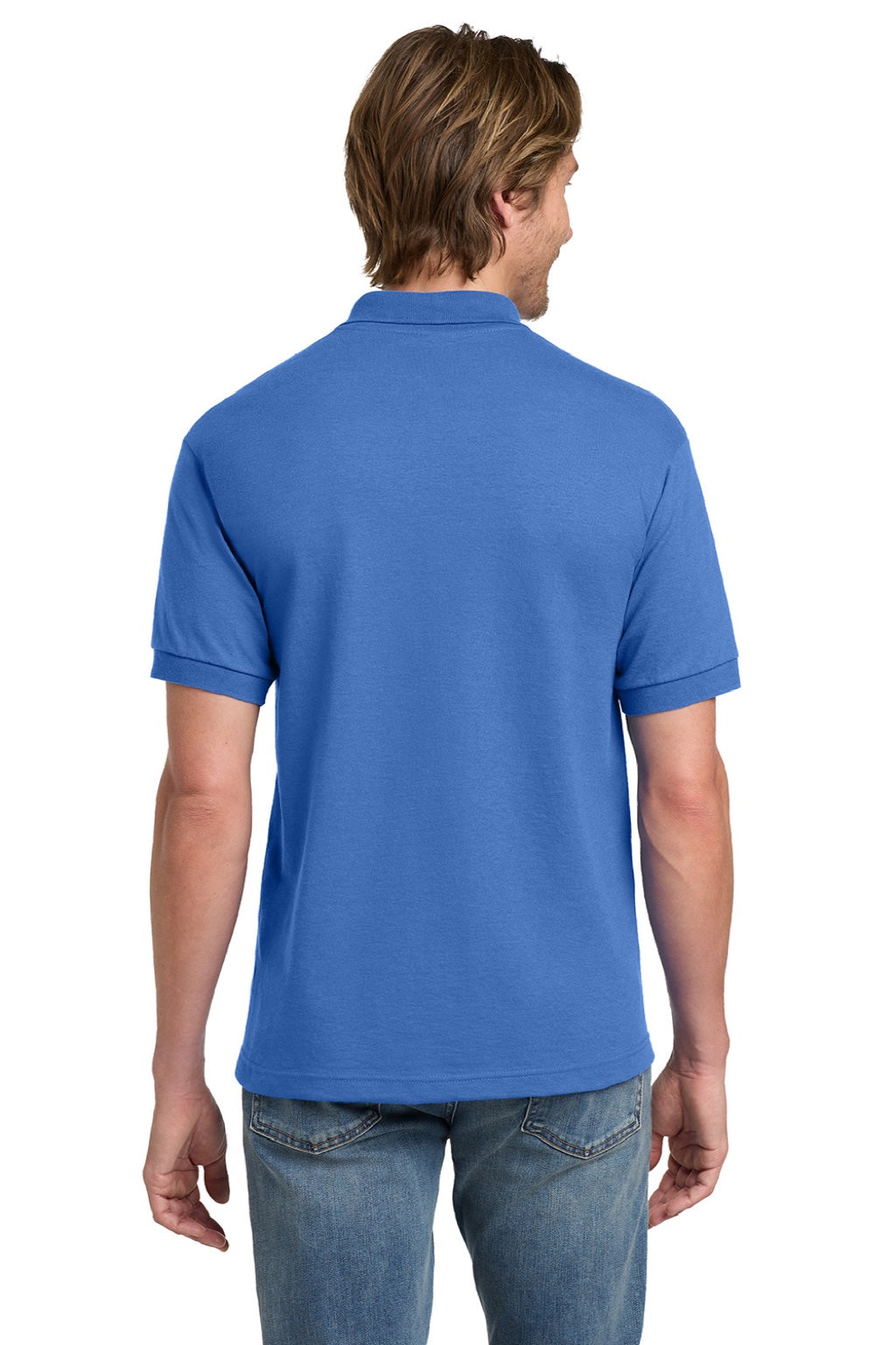 Gildan 8800 Mens DryBlend Moisture Wicking Short Sleeve Polo Shirt Carolina Blue Model Back