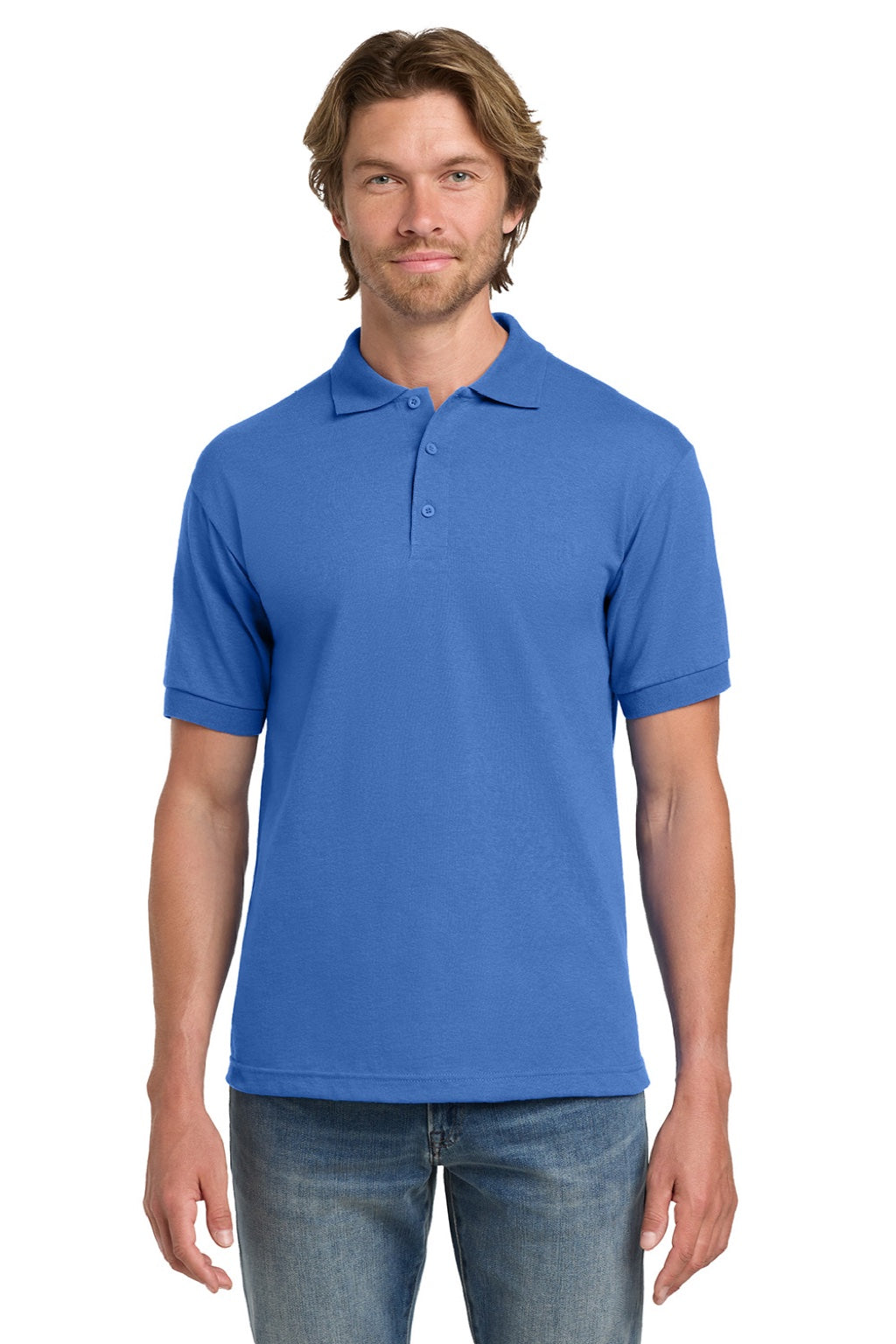 Gildan 8800 Mens DryBlend Moisture Wicking Short Sleeve Polo Shirt Carolina Blue Model Front