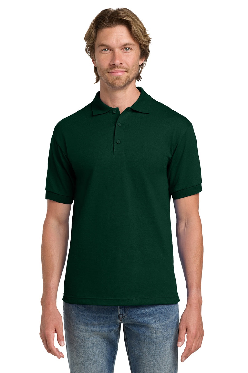 Gildan 8800 Mens DryBlend Moisture Wicking Short Sleeve Polo Shirt Forest Green Model Front