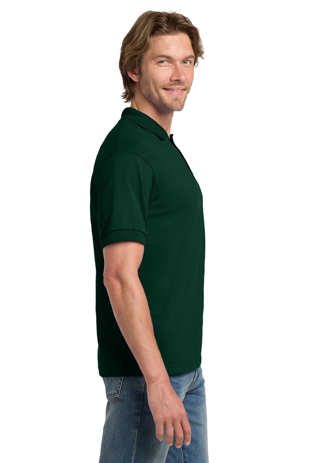 Gildan 8800 Mens DryBlend Moisture Wicking Short Sleeve Polo Shirt Forest Green Model Side