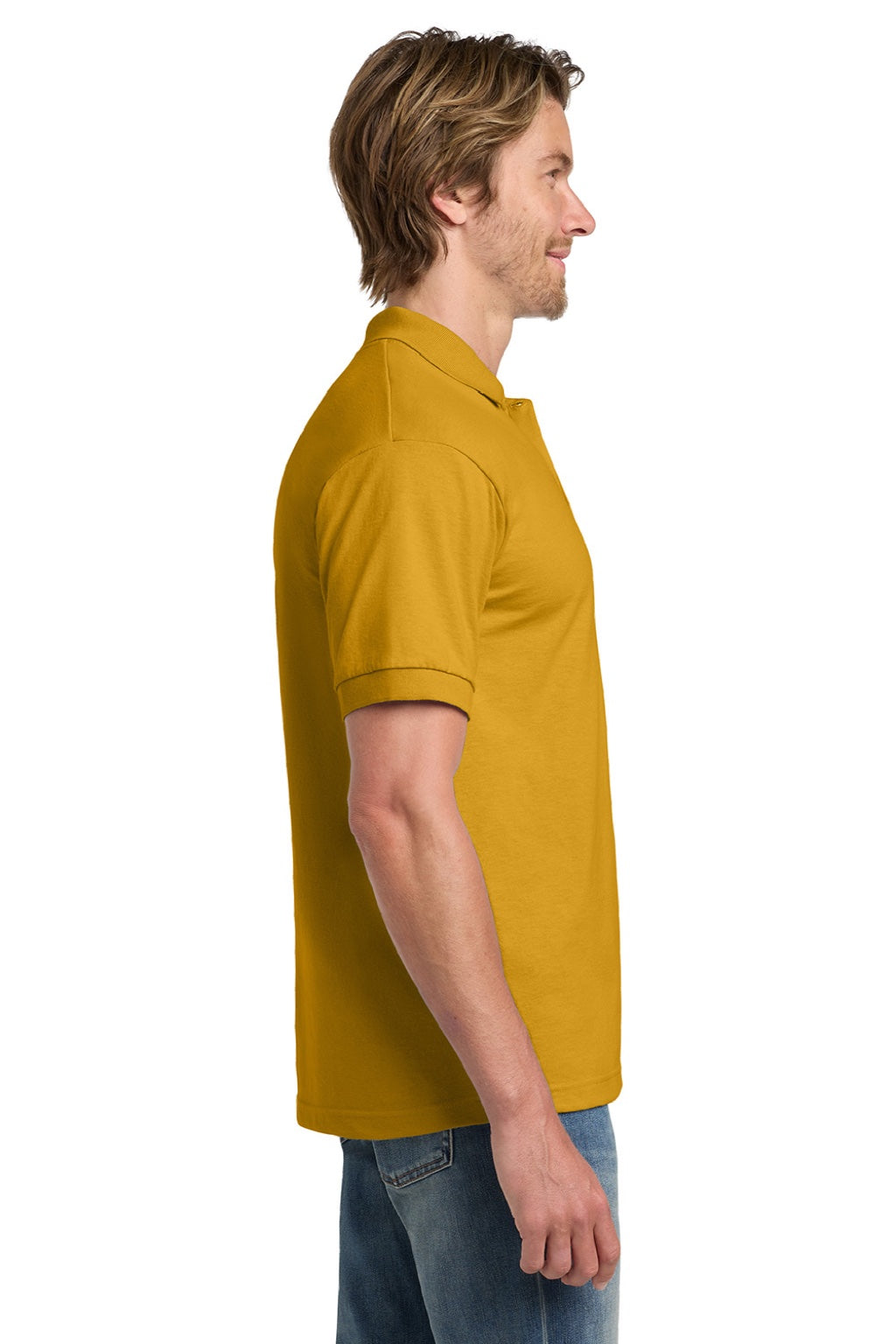 Gildan 8800 Mens DryBlend Moisture Wicking Short Sleeve Polo Shirt Gold Model Side