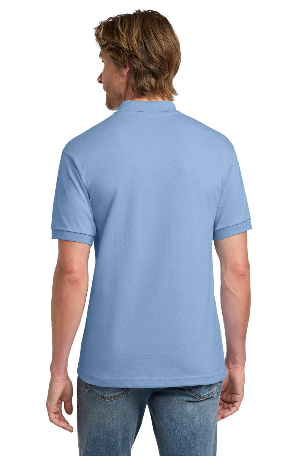 Gildan 8800 Mens DryBlend Moisture Wicking Short Sleeve Polo Shirt Light Blue Model Back