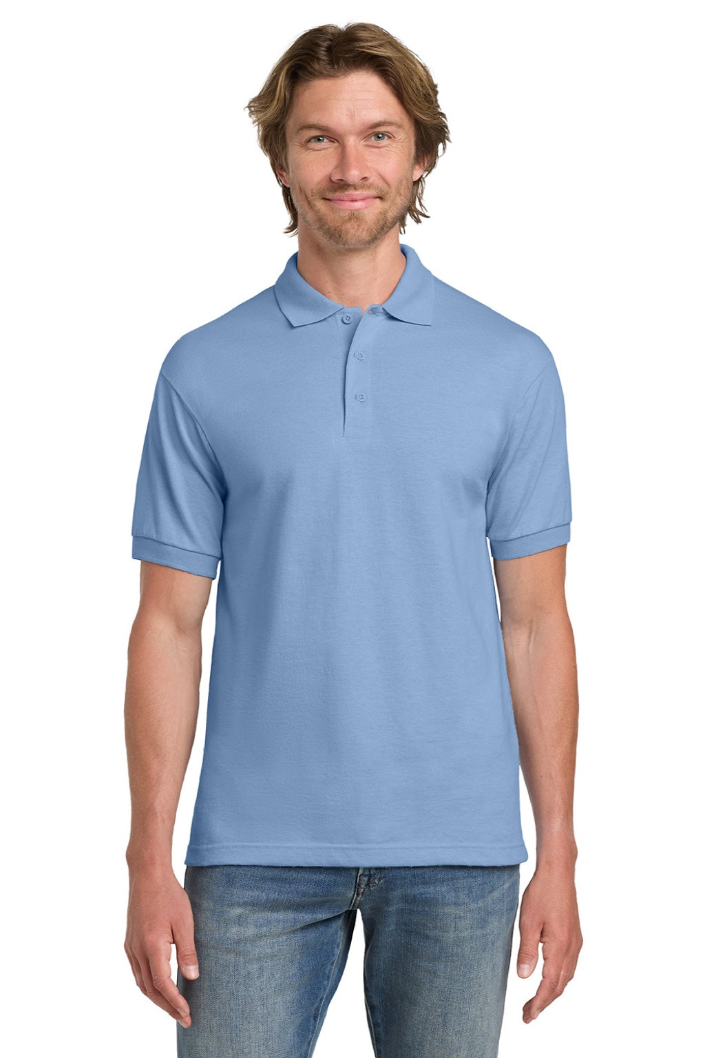 Gildan 8800 Mens DryBlend Moisture Wicking Short Sleeve Polo Shirt Light Blue Model Front