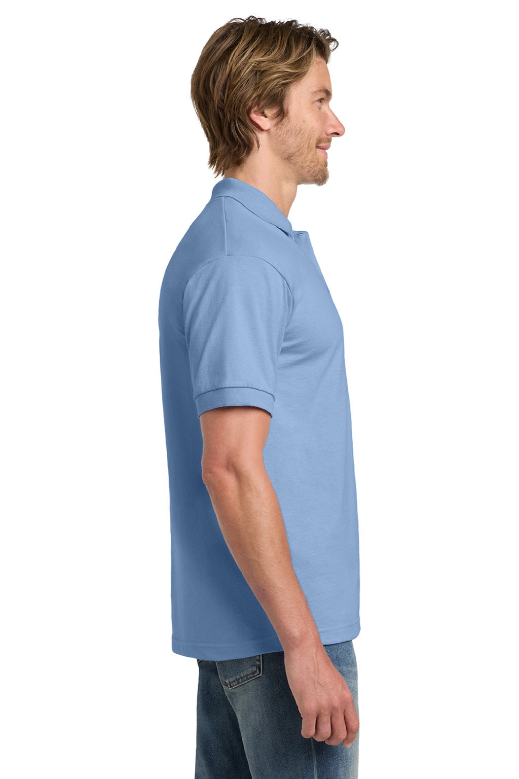 Gildan 8800 Mens DryBlend Moisture Wicking Short Sleeve Polo Shirt Light Blue Model Side
