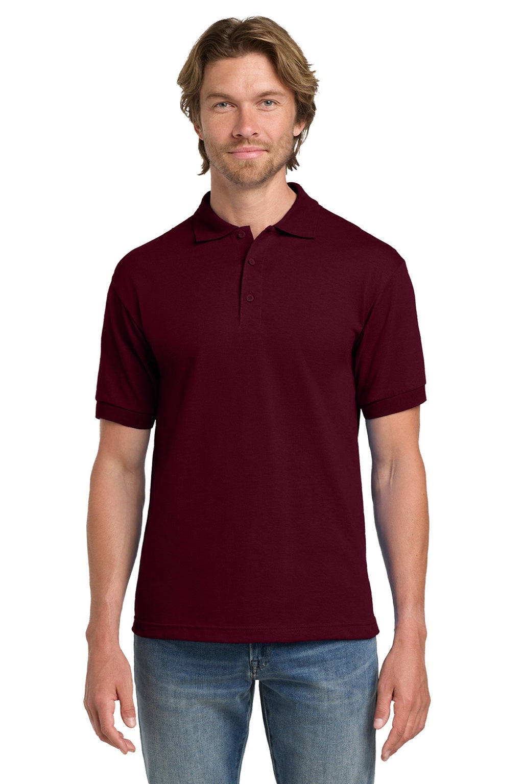 Gildan 8800 Mens DryBlend Moisture Wicking Short Sleeve Polo Shirt Maroon Model Front