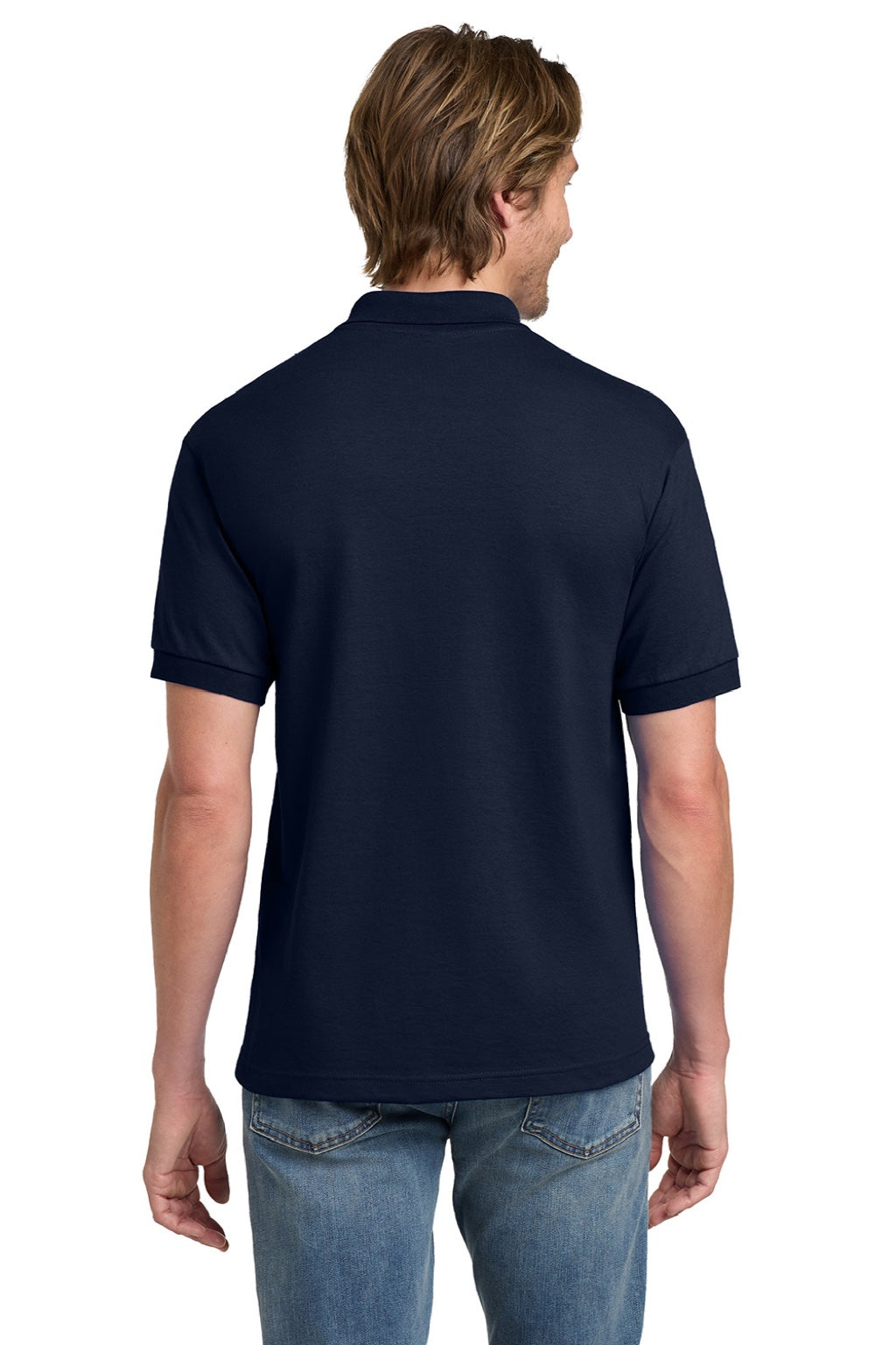 Gildan 8800 Mens DryBlend Moisture Wicking Short Sleeve Polo Shirt Navy Blue Model Back