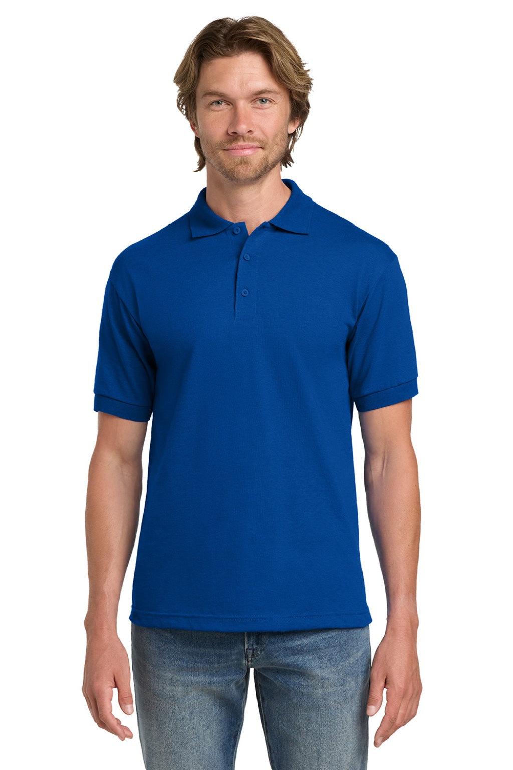 Gildan 8800 Mens DryBlend Moisture Wicking Short Sleeve Polo Shirt Royal Blue Model Front