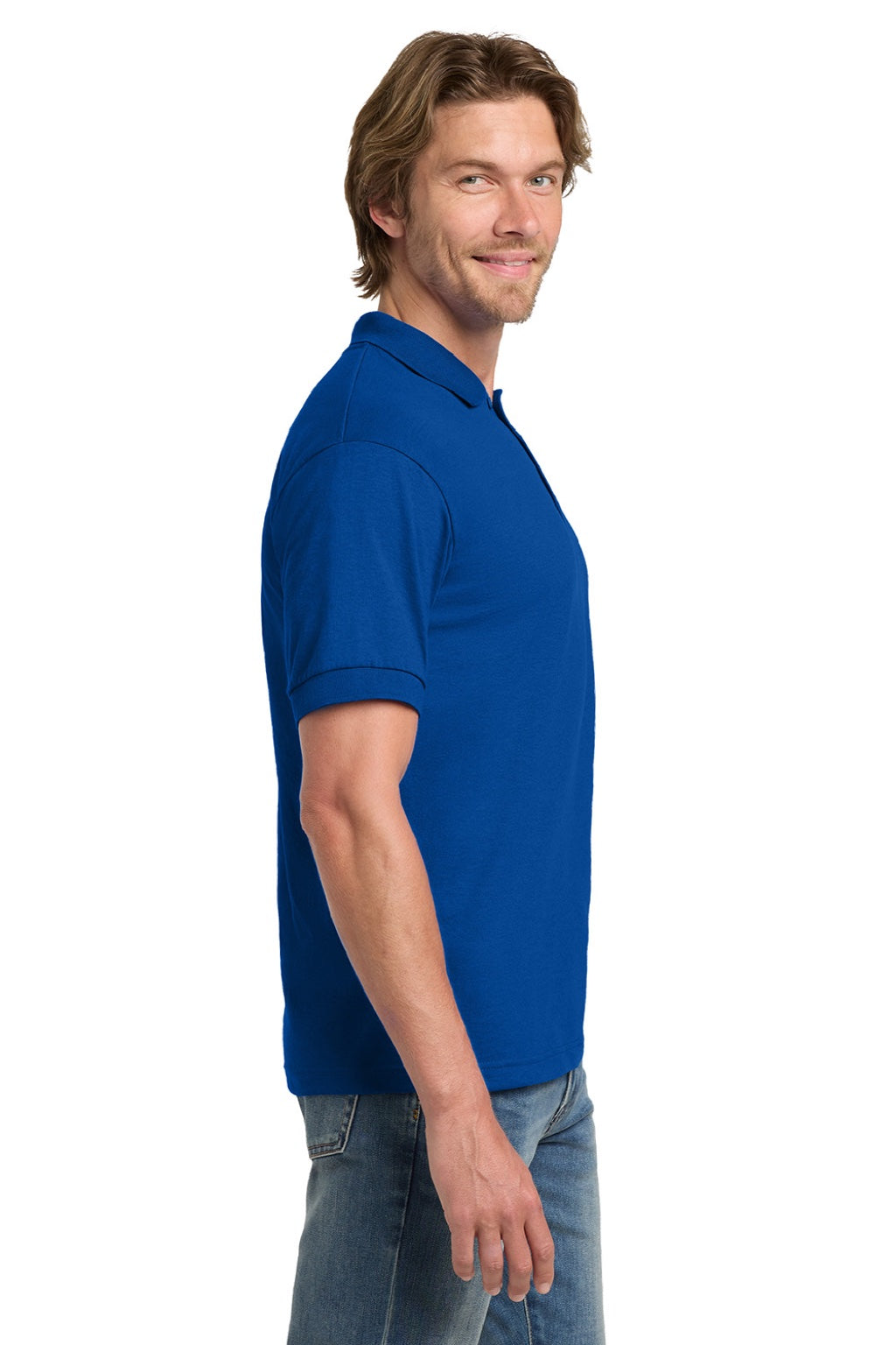 Gildan 8800 Mens DryBlend Moisture Wicking Short Sleeve Polo Shirt Royal Blue Model Side