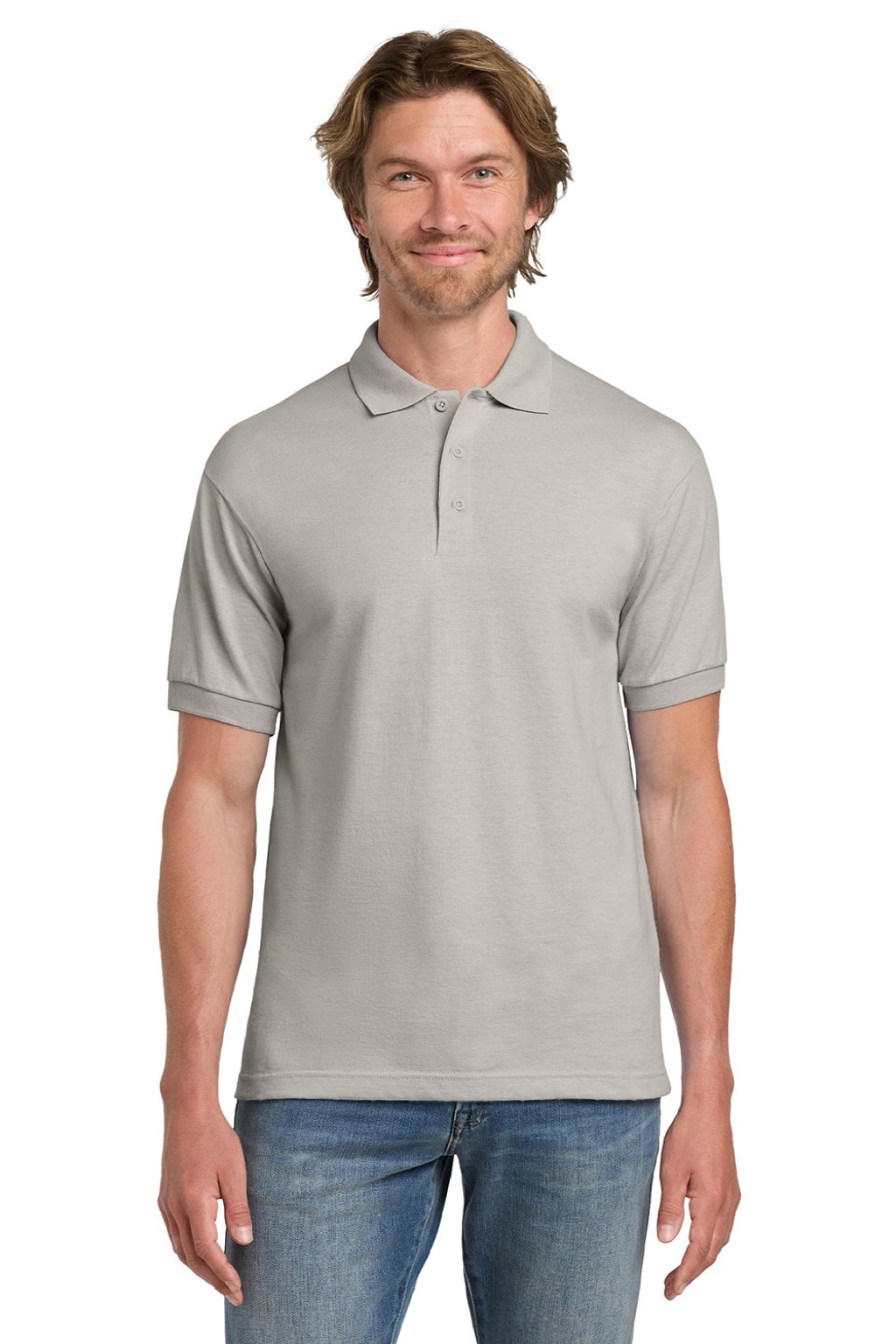 Gildan 8800 Mens DryBlend Moisture Wicking Short Sleeve Polo Shirt Sand Model Front