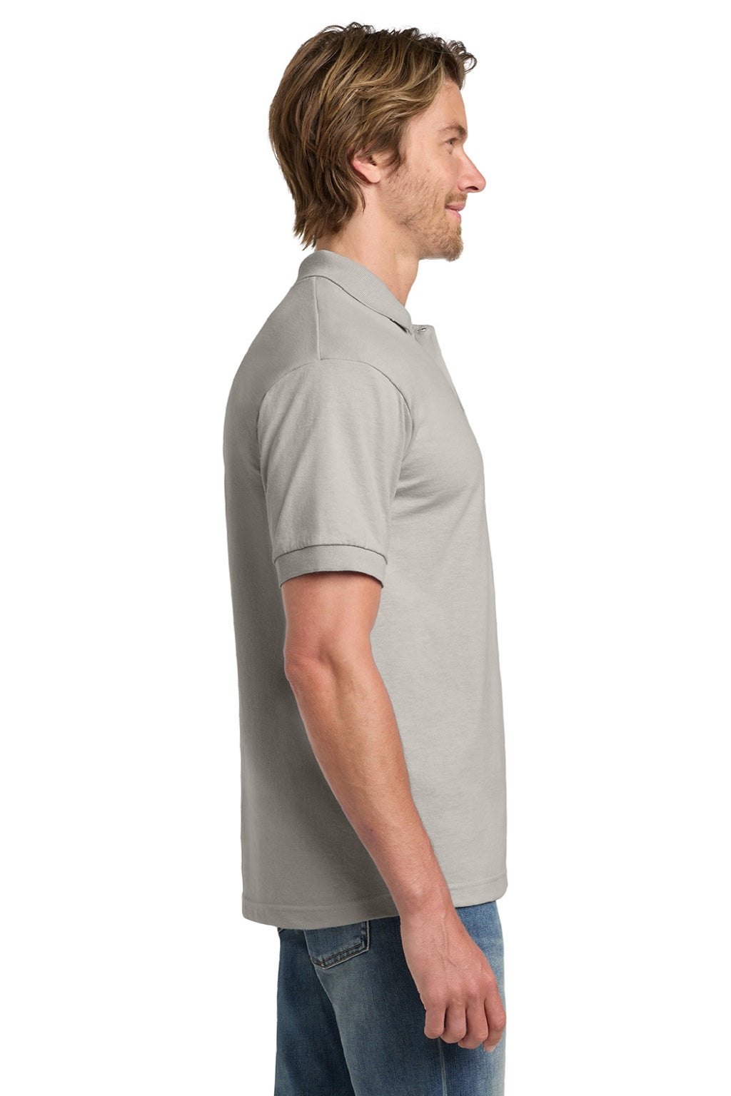 Gildan 8800 Mens DryBlend Moisture Wicking Short Sleeve Polo Shirt Sand Model Side