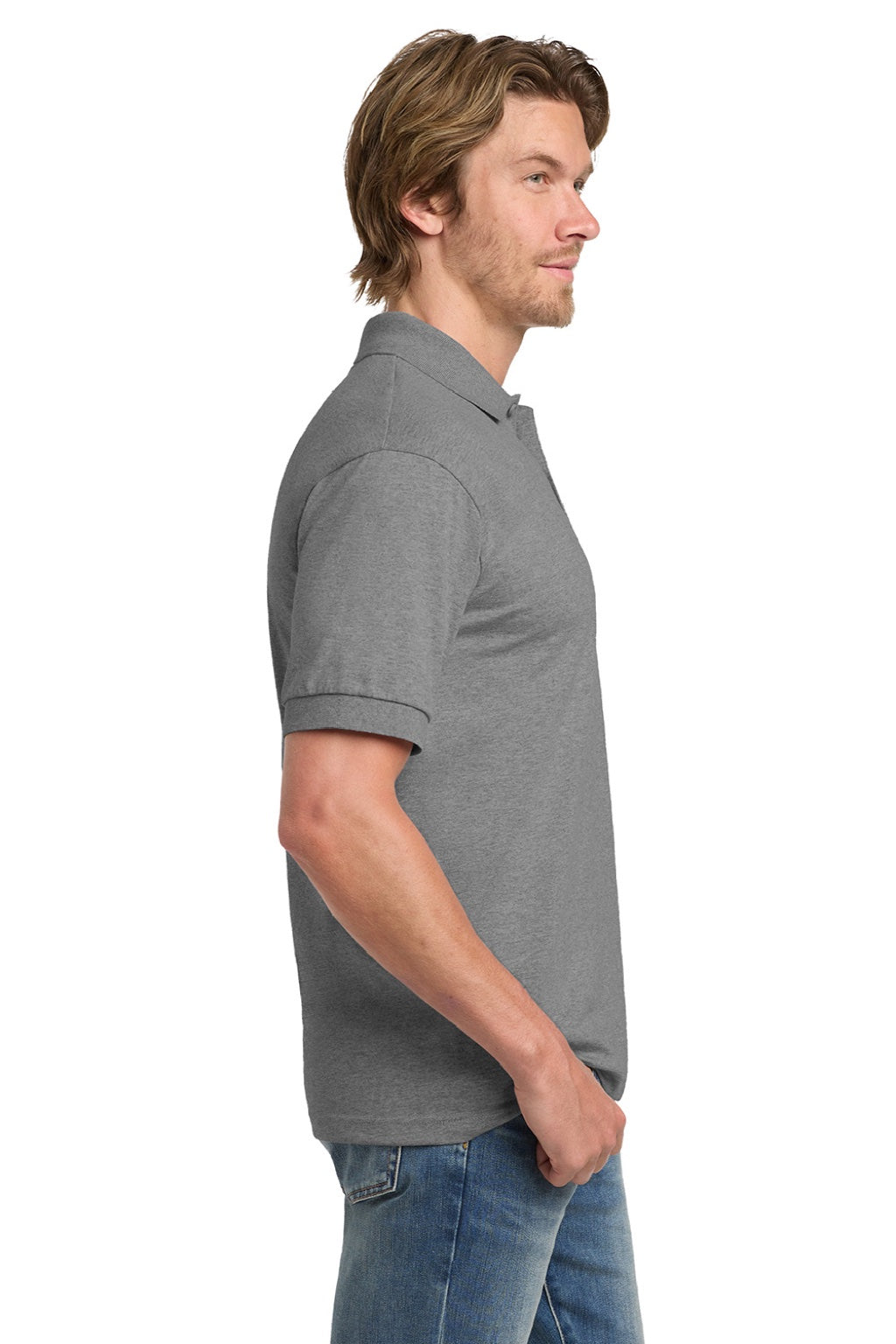 Gildan 8800 Mens DryBlend Moisture Wicking Short Sleeve Polo Shirt Sport Grey Model Side