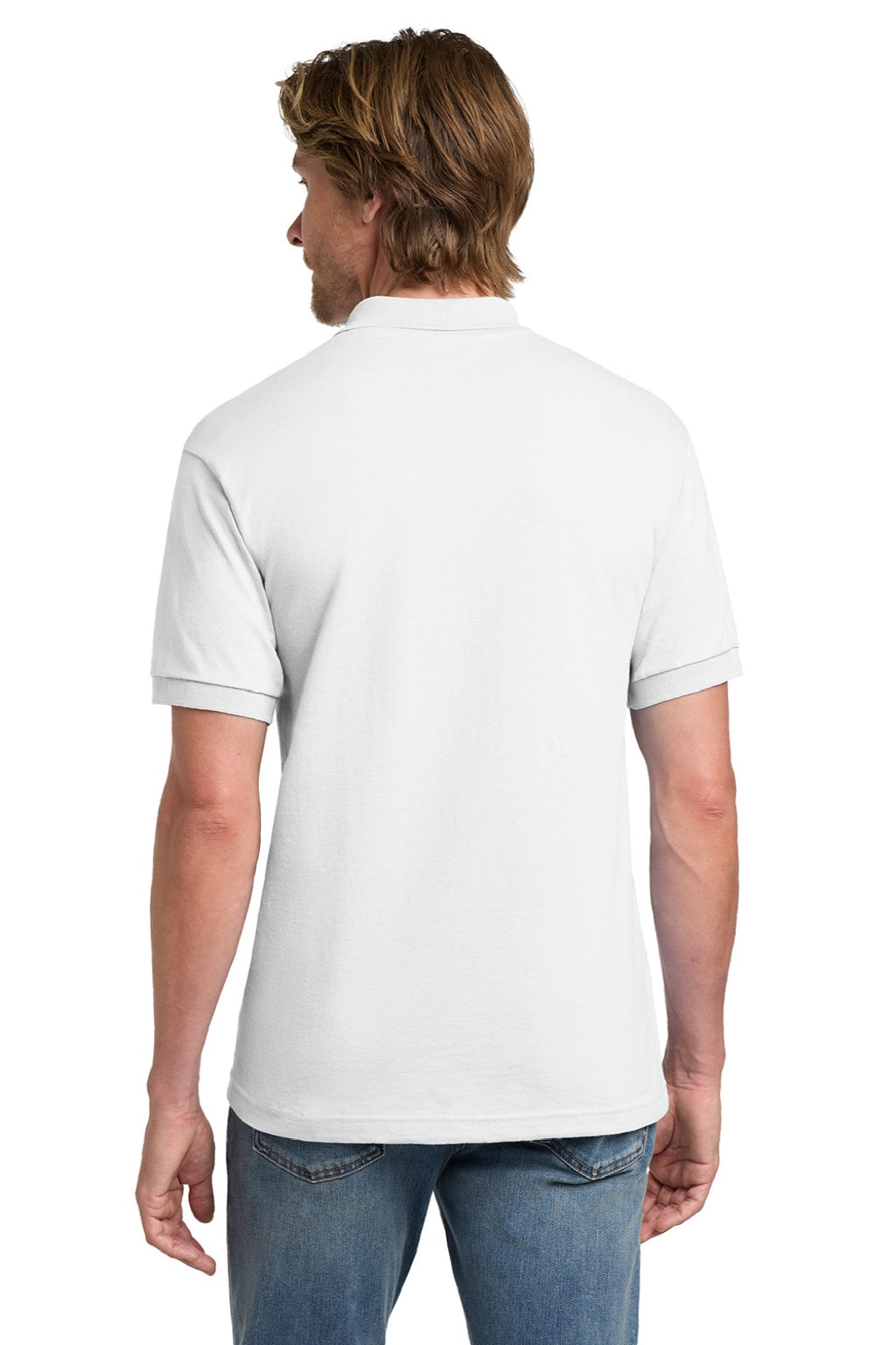 Gildan 8800 Mens DryBlend Moisture Wicking Short Sleeve Polo Shirt White Model Back