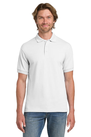 Gildan 8800 Mens DryBlend Moisture Wicking Short Sleeve Polo Shirt White Model Front