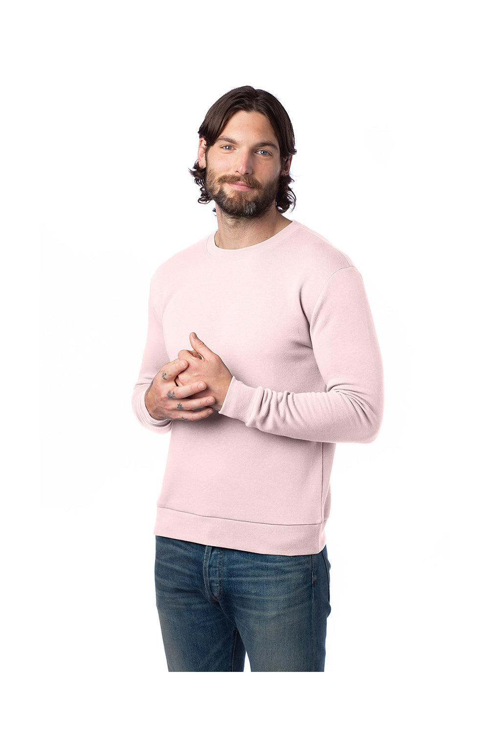 Alternative 8800PF Mens Eco Cozy Fleece Crewneck Sweatshirt Faded Pink 3Q