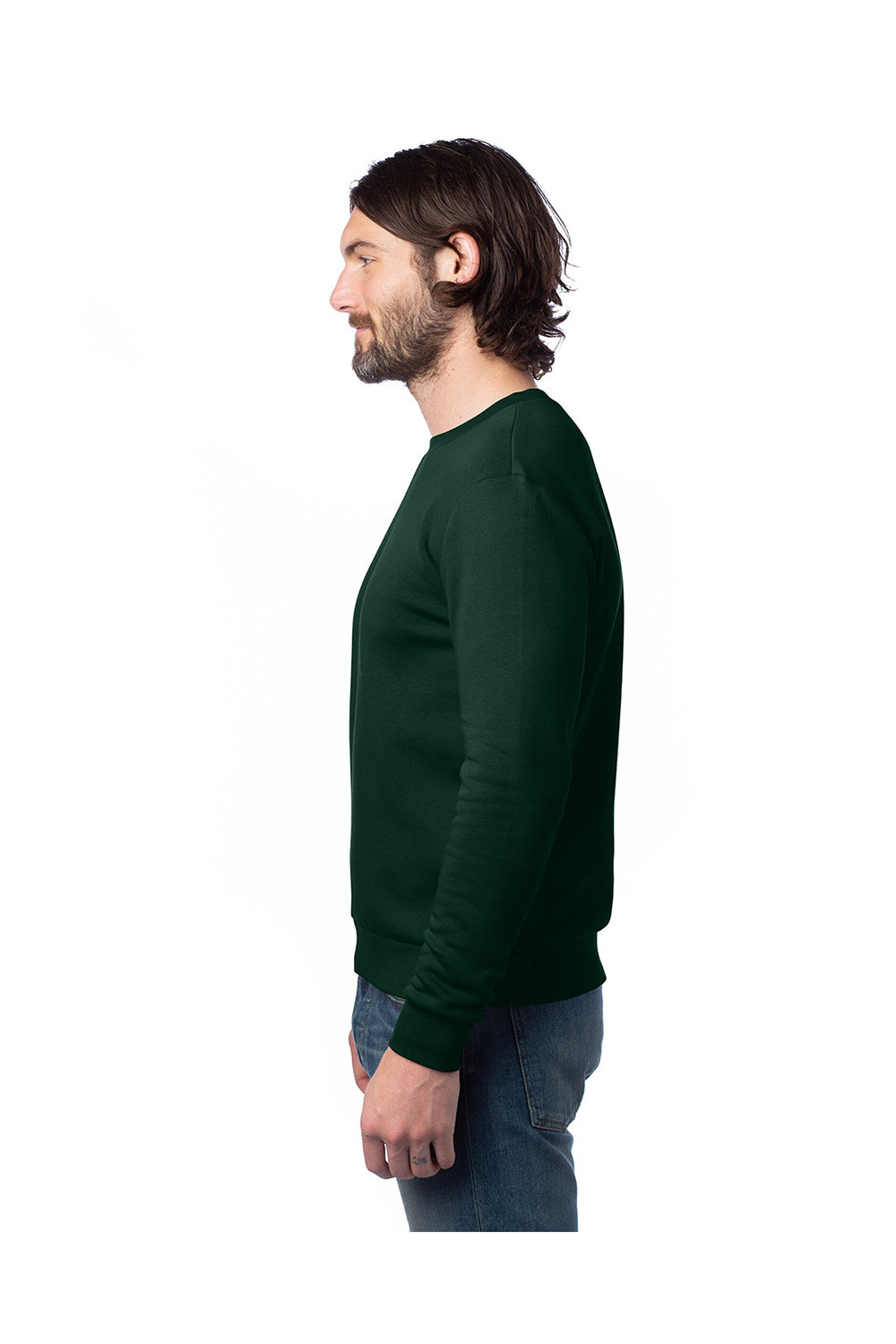Alternative 8800PF Mens Eco Cozy Fleece Crewneck Sweatshirt Varisty Green Side