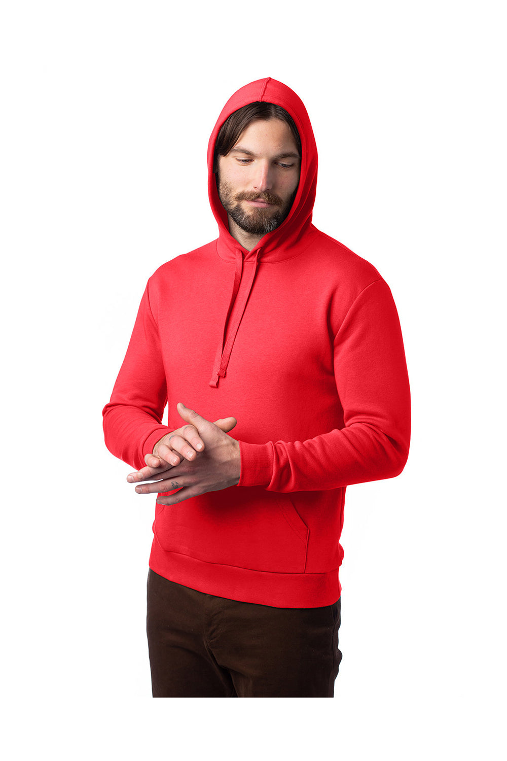 Alternative 8804PF Mens Eco Cozy Fleece Hooded Sweatshirt Hoodie Apple Red Model 3Q