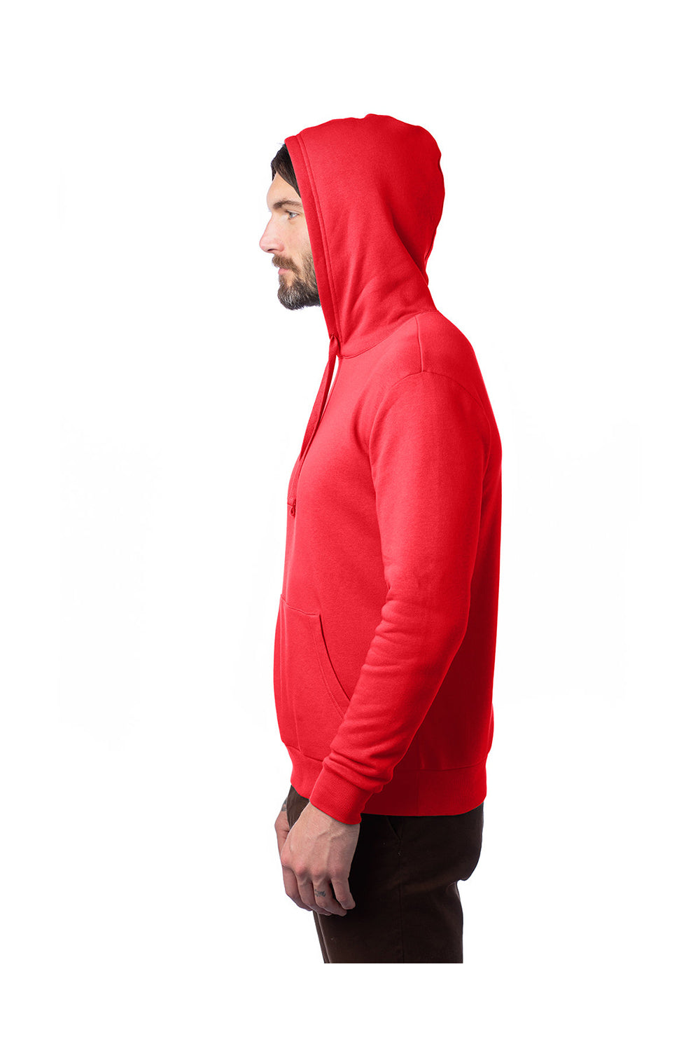 Alternative 8804PF Mens Eco Cozy Fleece Hooded Sweatshirt Hoodie Apple Red Model Side