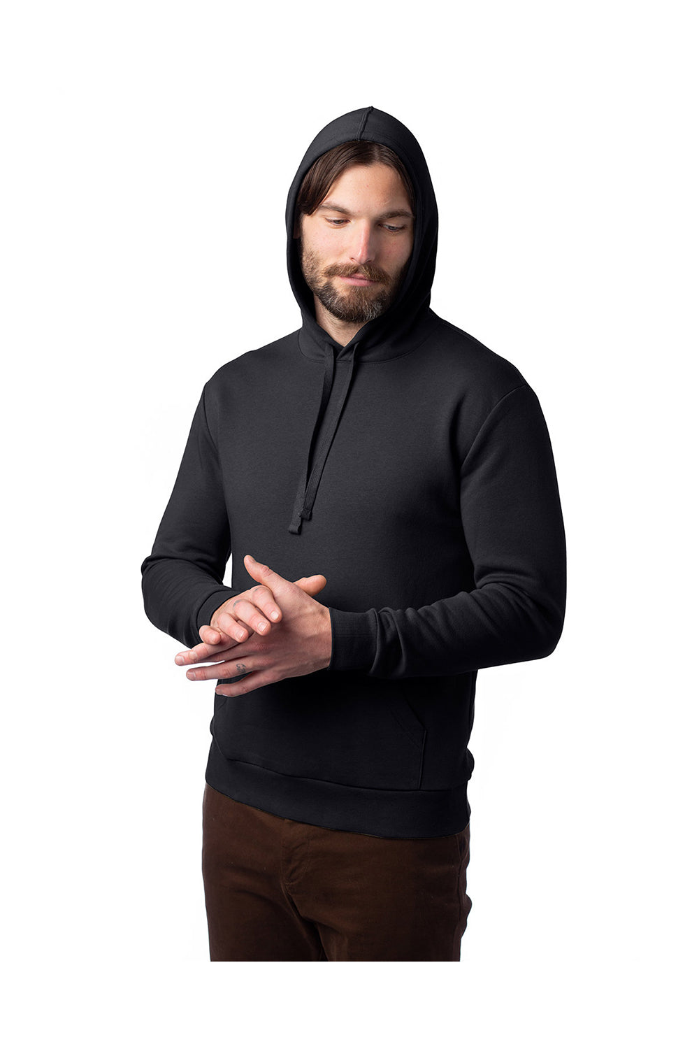 Alternative 8804PF Mens Eco Cozy Fleece Hooded Sweatshirt Hoodie Black Model 3Q