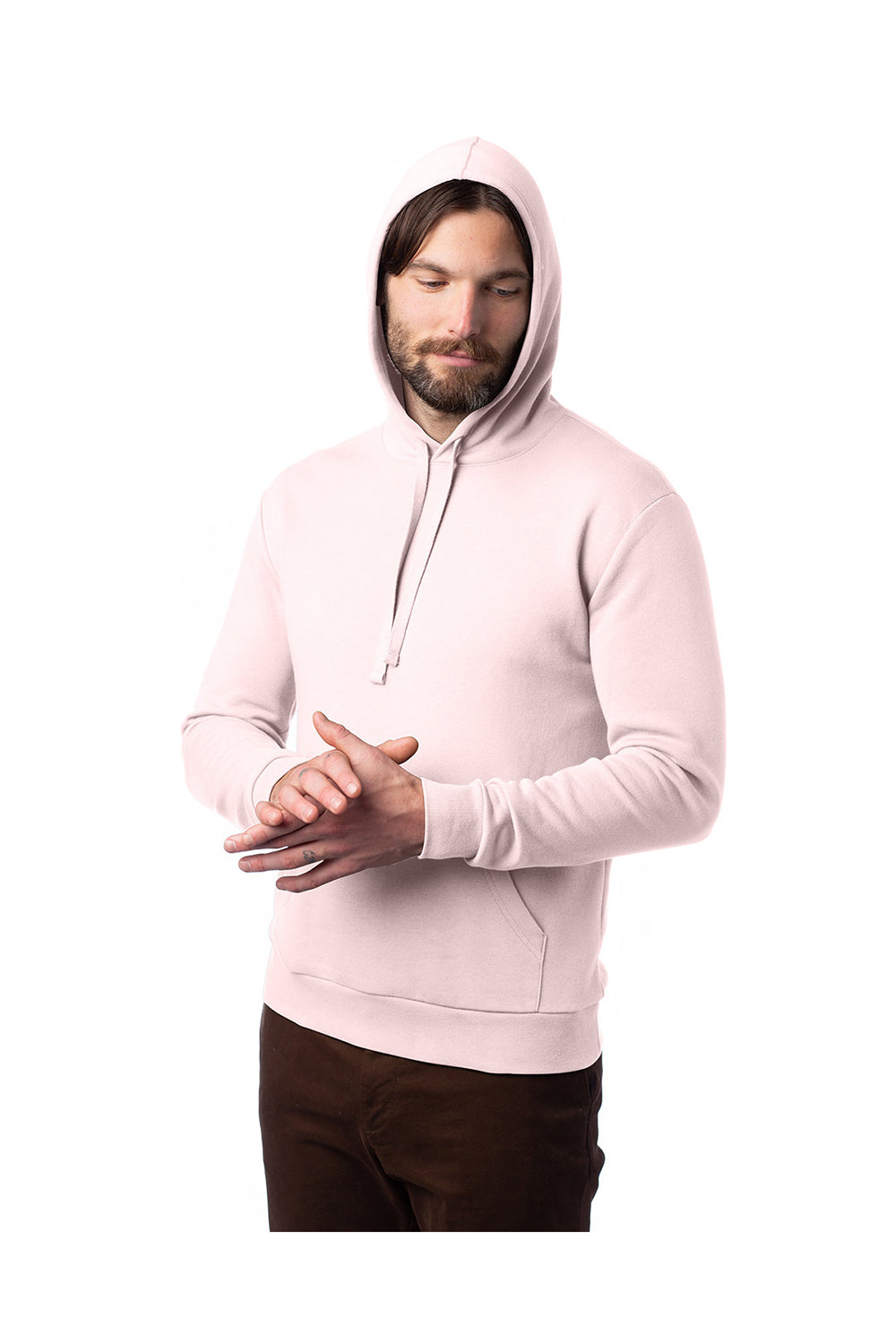 Alternative 8804PF Mens Eco Cozy Fleece Hooded Sweatshirt Hoodie Faded Pink Model 3Q