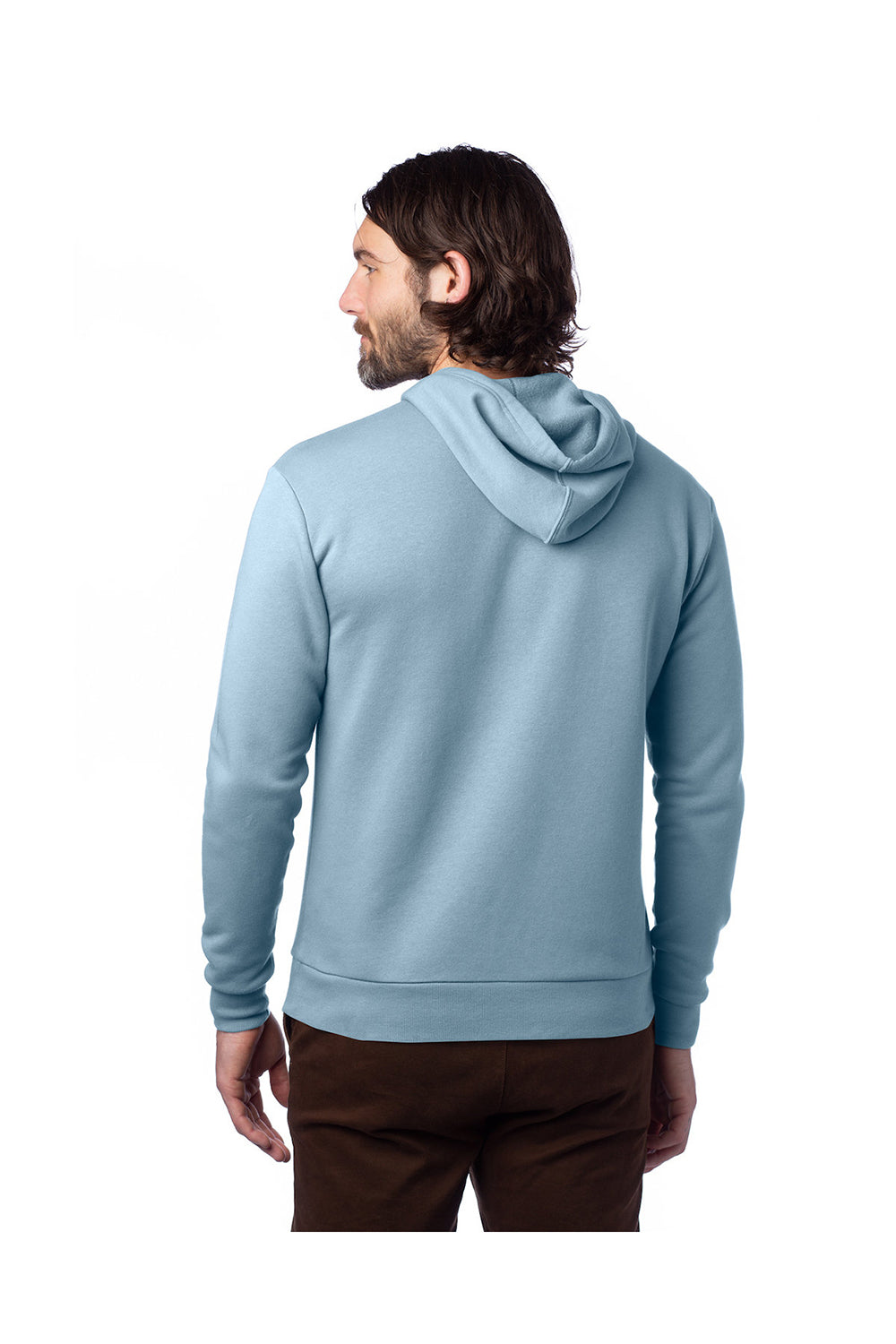 Alternative 8804PF Mens Eco Cozy Fleece Hooded Sweatshirt Hoodie Light Blue Model Back