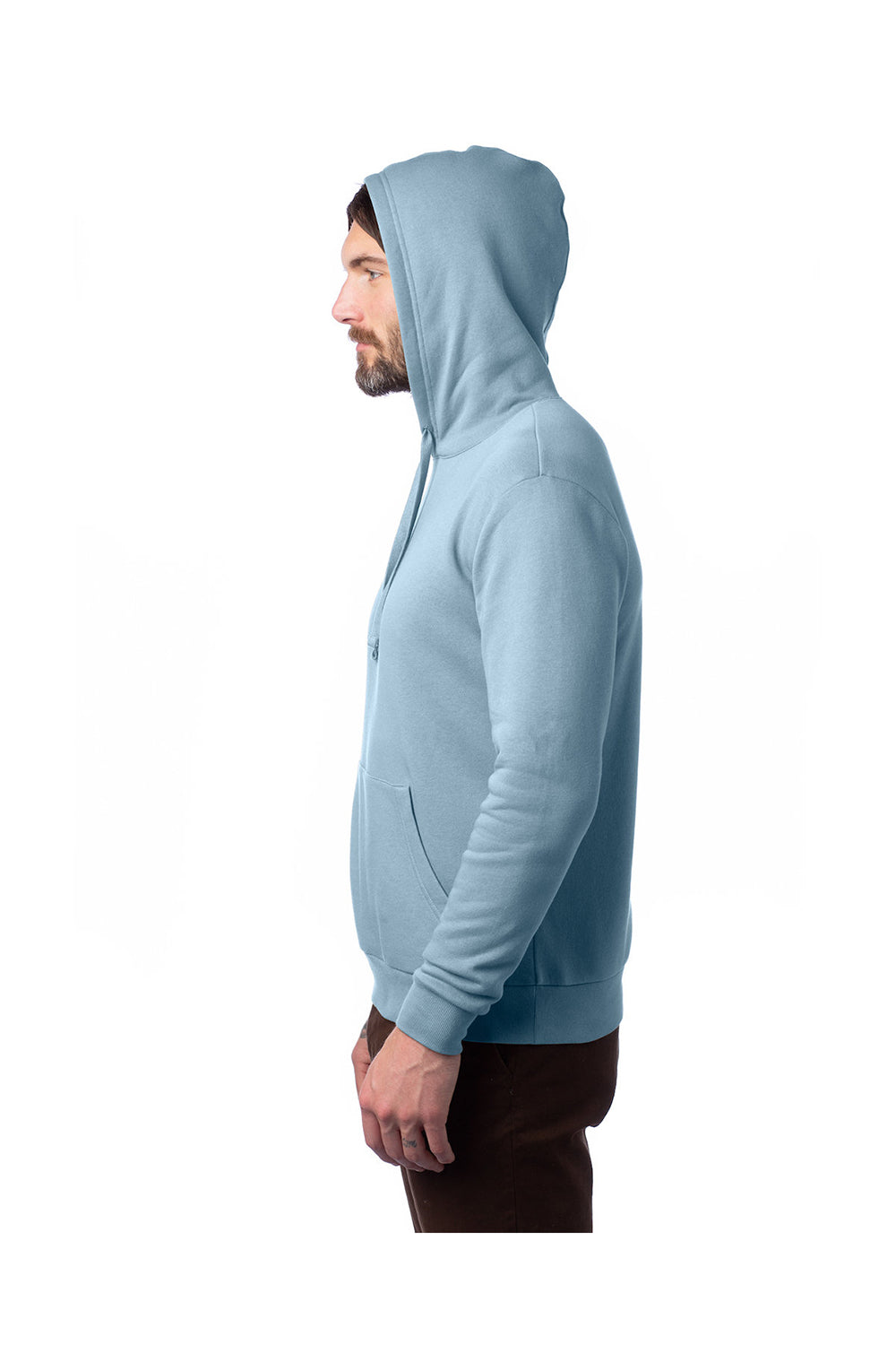 Alternative 8804PF Mens Eco Cozy Fleece Hooded Sweatshirt Hoodie Light Blue Model Side