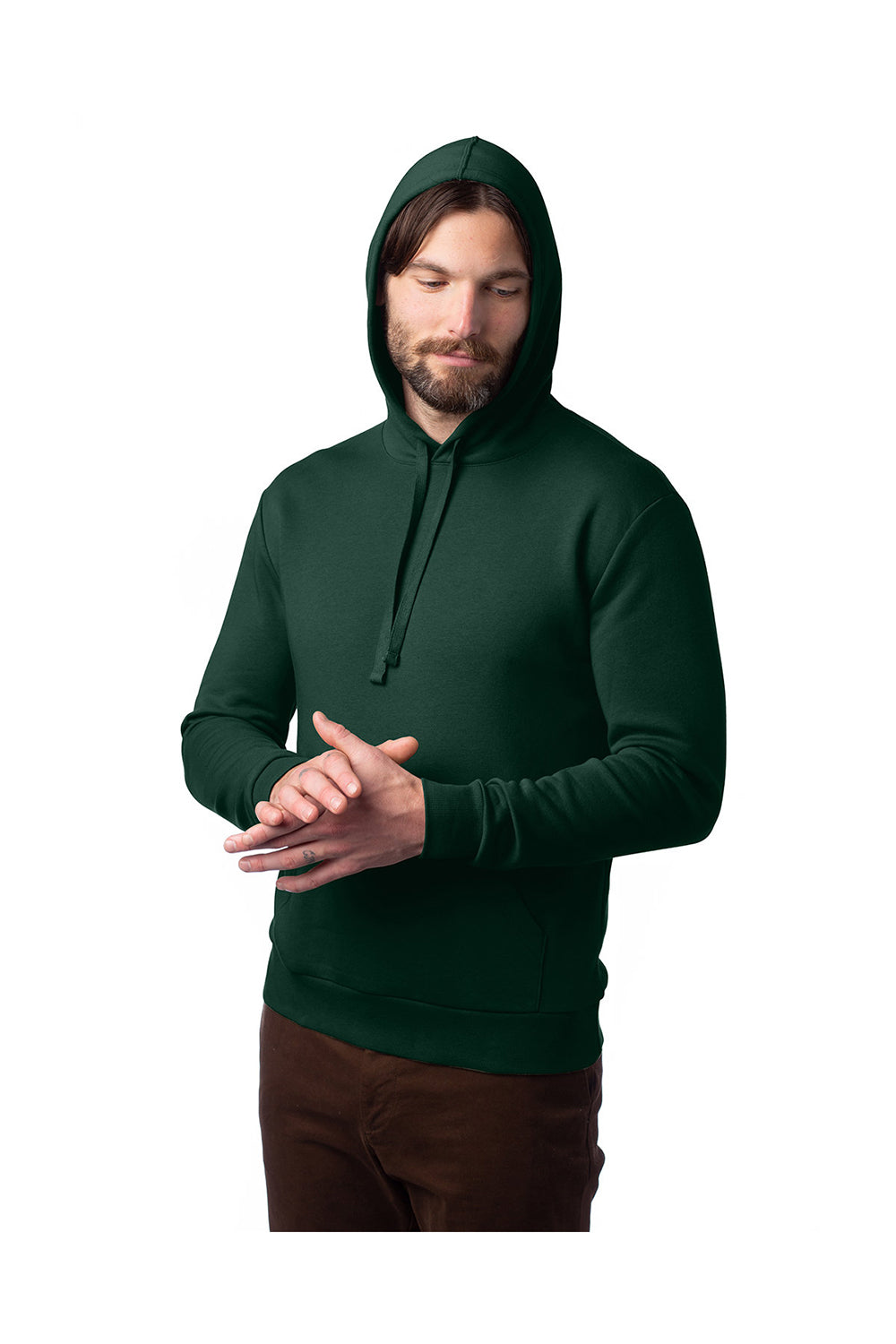 Alternative 8804PF Mens Eco Cozy Fleece Hooded Sweatshirt Hoodie Varisty Green Model 3Q