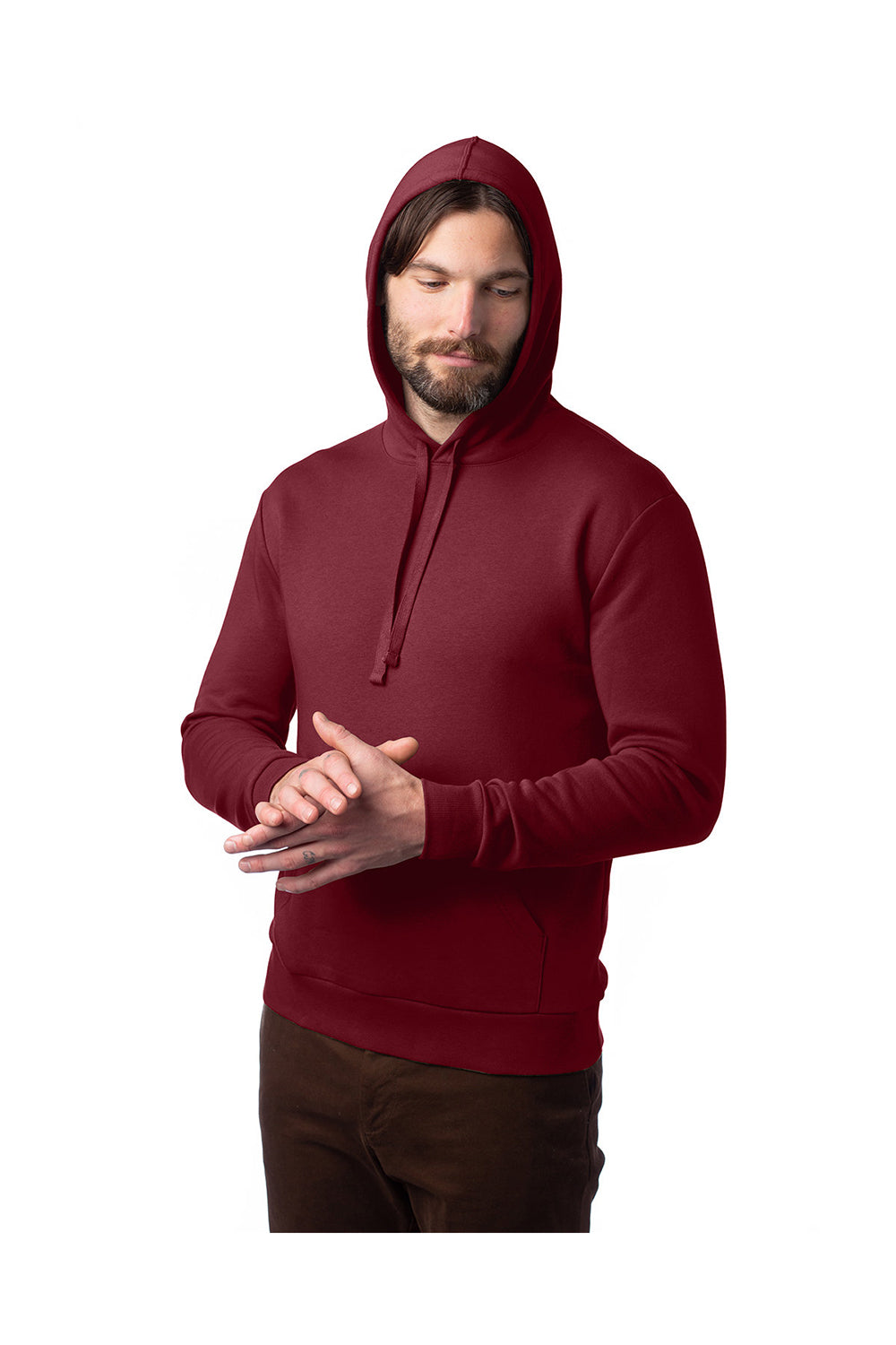 Alternative 8804PF Mens Eco Cozy Fleece Hooded Sweatshirt Hoodie Currant Model 3Q