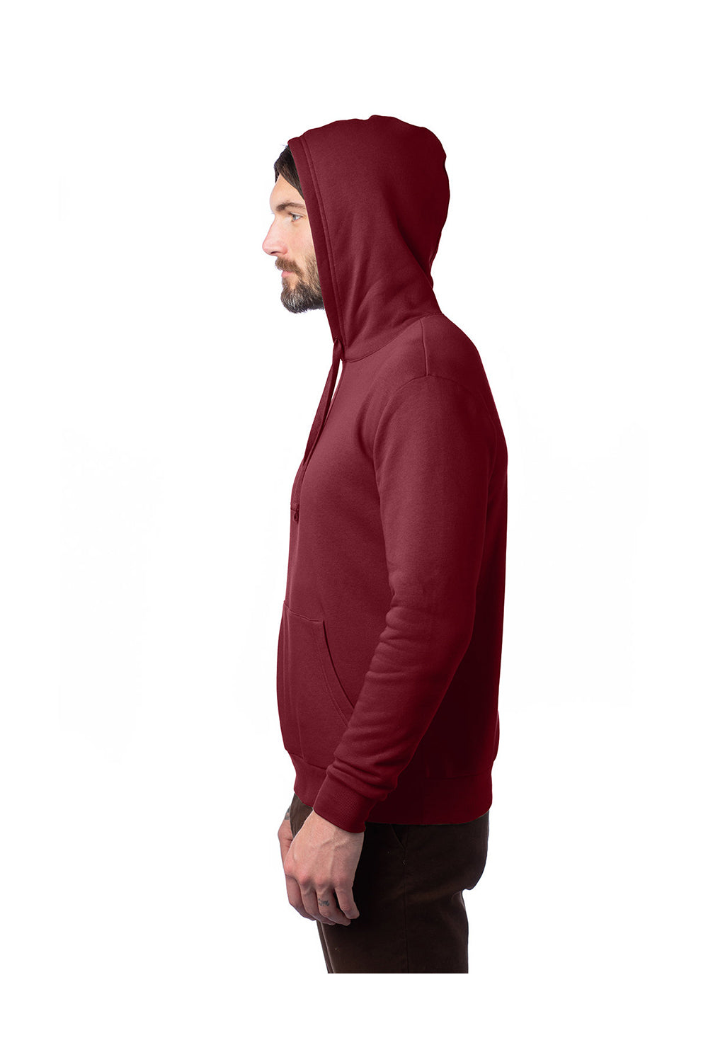 Alternative 8804PF Mens Eco Cozy Fleece Hooded Sweatshirt Hoodie Currant Model Side