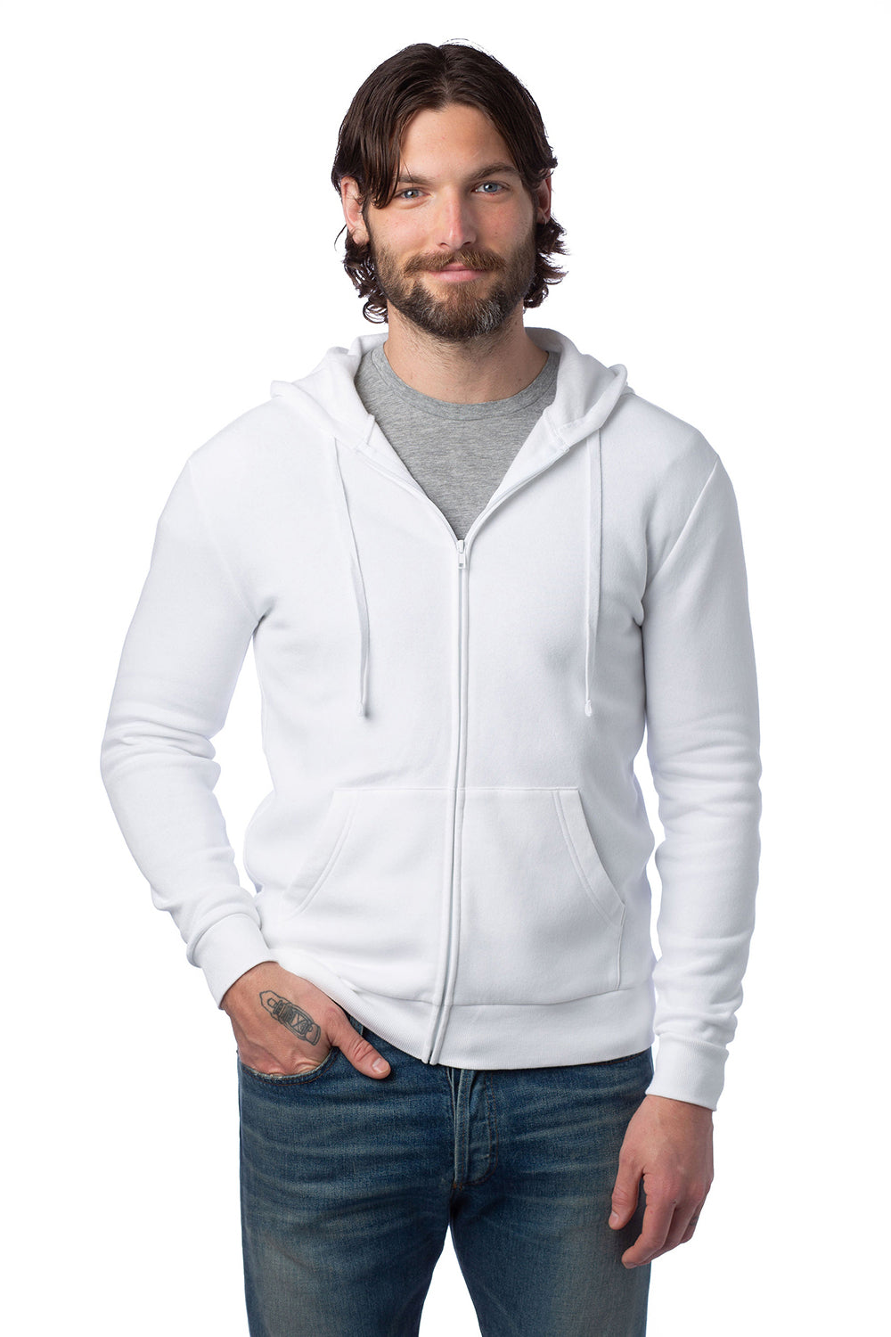 Alternative 8805PF Mens Eco Cozy Fleece Full Zip Hooded Sweatshirt Hoodie White Model Front