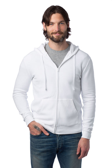 Alternative 8805PF Mens Eco Cozy Fleece Full Zip Hooded Sweatshirt Hoodie White Model Front