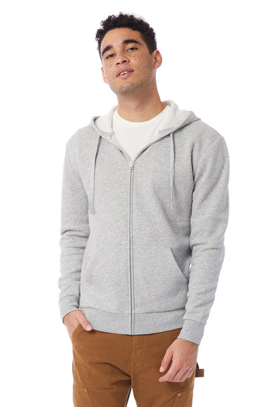 Alternative 8805PF Mens Eco Cozy Fleece Full Zip Hooded Sweatshirt Hoodie Heather Grey Model Front