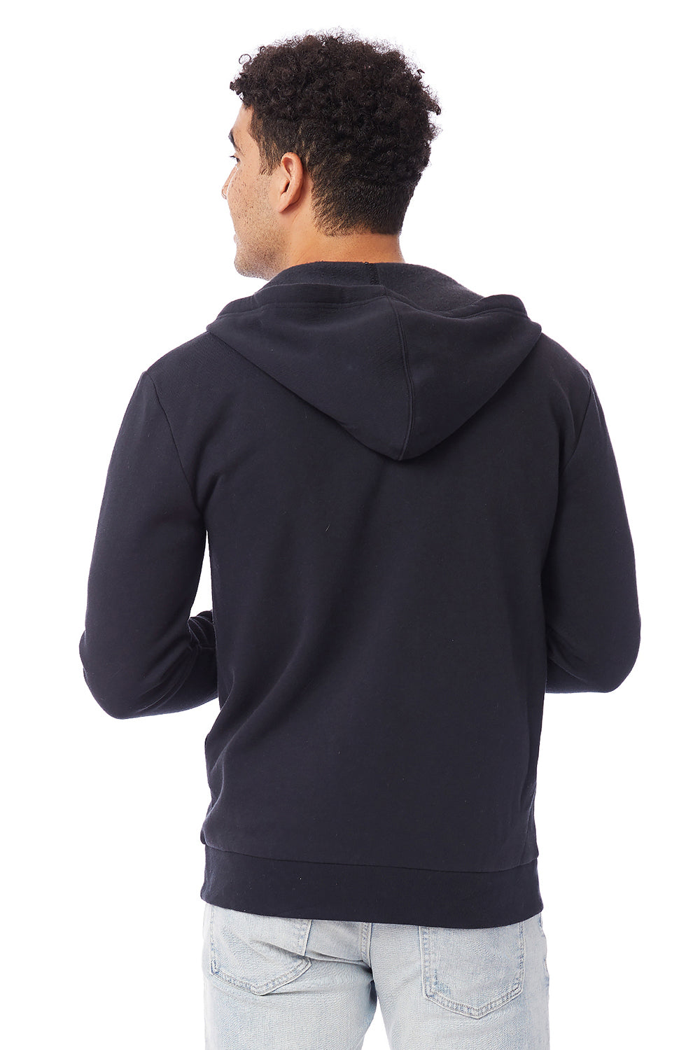 Alternative 8805PF Mens Eco Cozy Fleece Full Zip Hooded Sweatshirt Hoodie Black Model Back