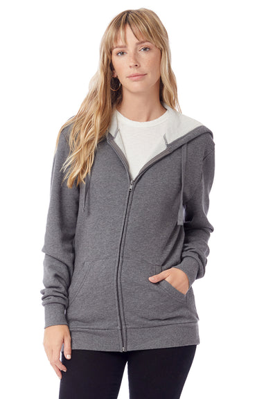 Alternative 8805PF Mens Eco Cozy Fleece Full Zip Hooded Sweatshirt Hoodie Heather Dark Grey Model Front
