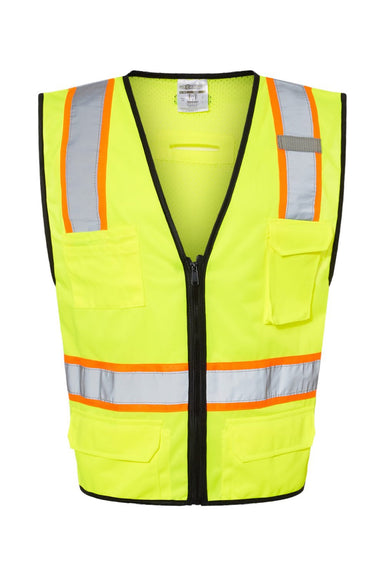 Kishigo 1580-1581 Unisex 6 Pocket Contrast Class 2 Vest Lime Green Flat Front