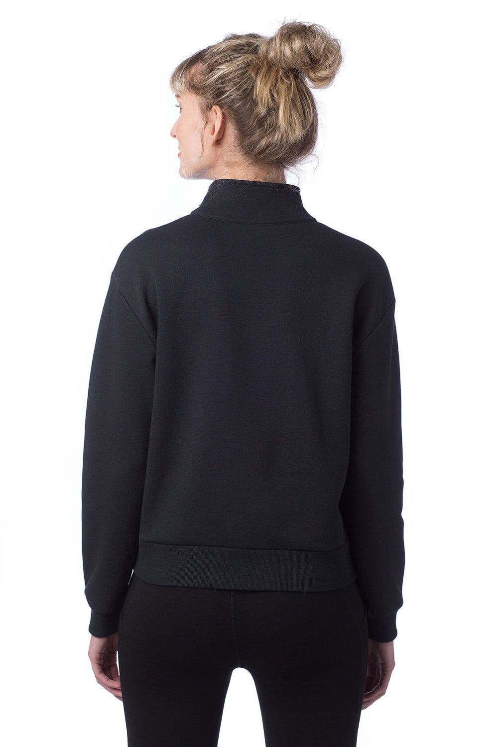 Alternative 8808PF Womens Eco Cozy Fleece Mock Neck 1/4 Zip Sweatshirt Black Model Back