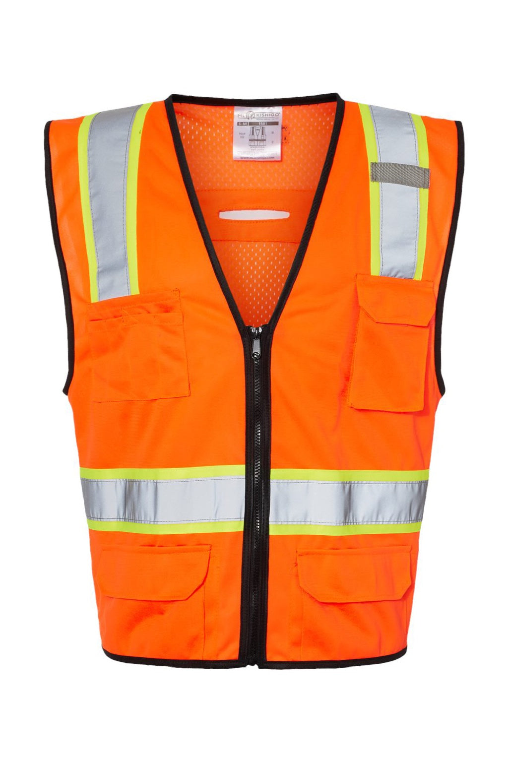 Kishigo 1580-1581 Unisex 6 Pocket Contrast Class 2 Vest Orange Flat Front