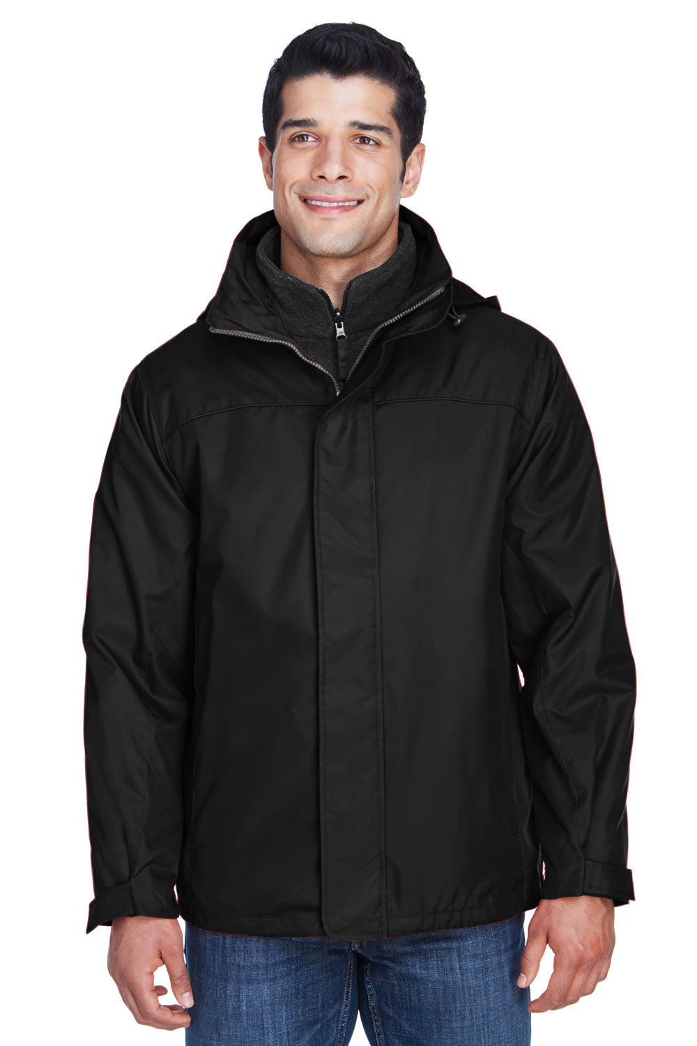North End 88130 Mens 3-in-1 Water Resistant Full Zip Hooded Jacket Black Model Front