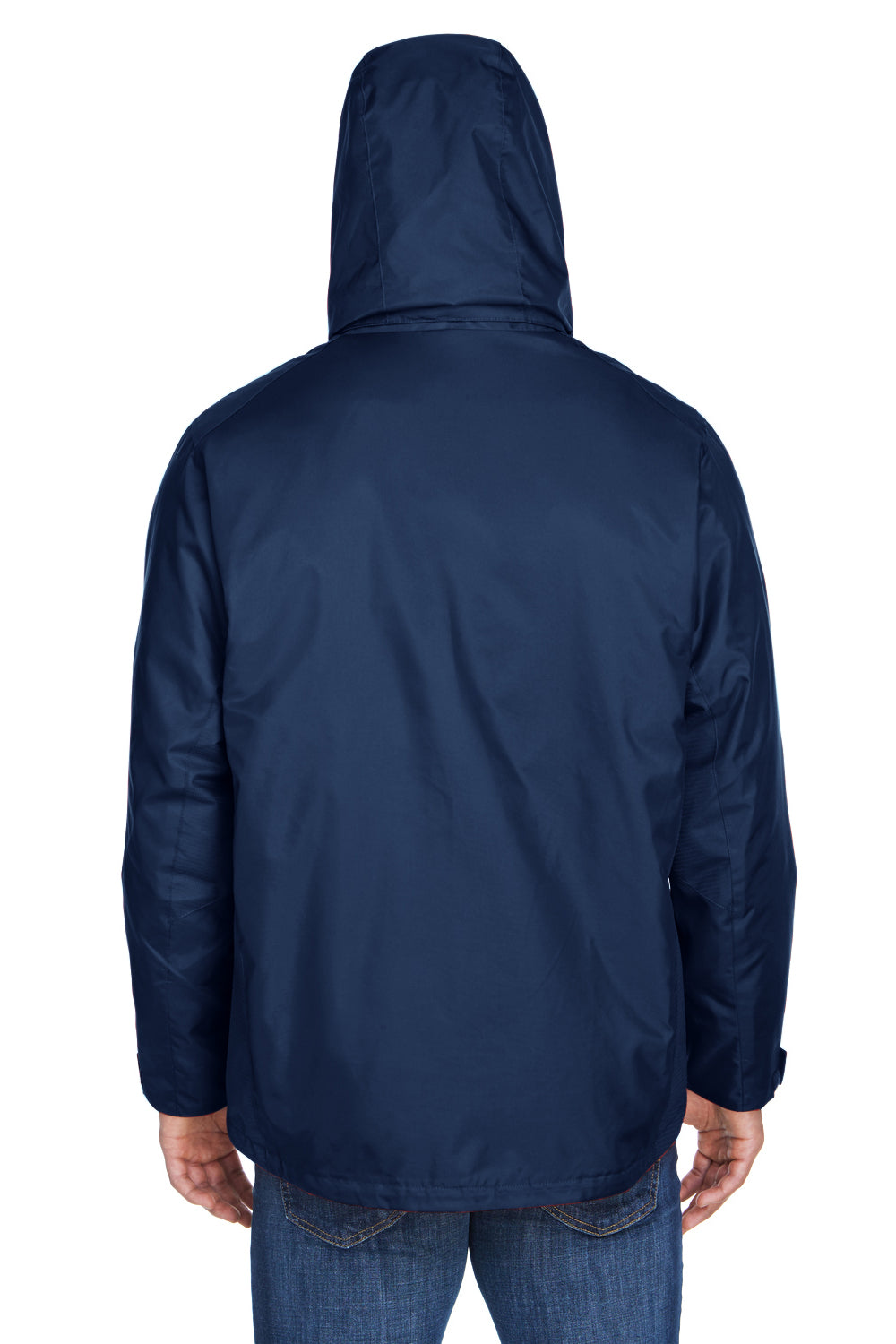 North End 88130 Mens 3-in-1 Water Resistant Full Zip Hooded Jacket Midnight Navy Blue Model Back