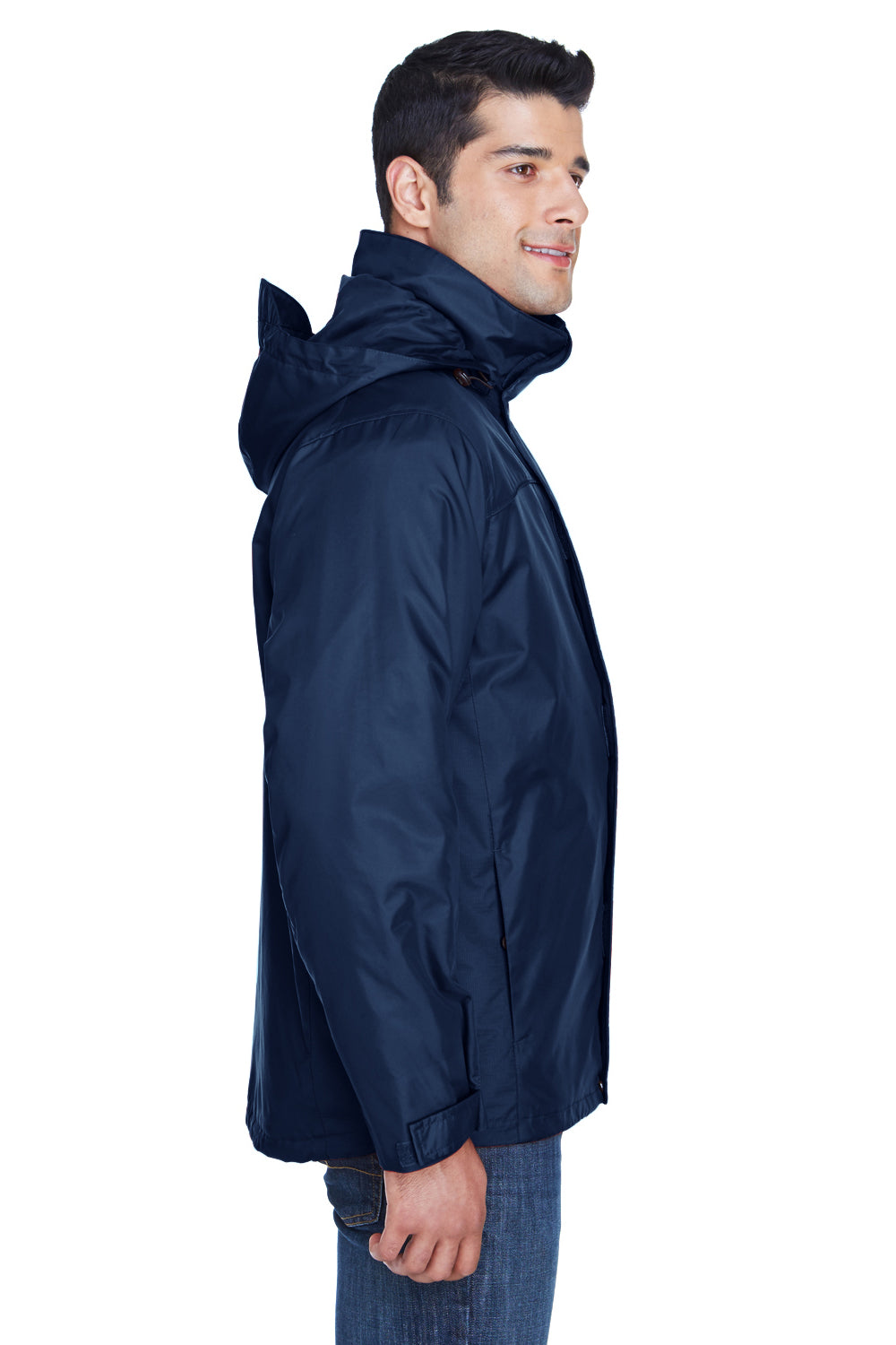 North End 88130 Mens 3-in-1 Water Resistant Full Zip Hooded Jacket Midnight Navy Blue Model Side