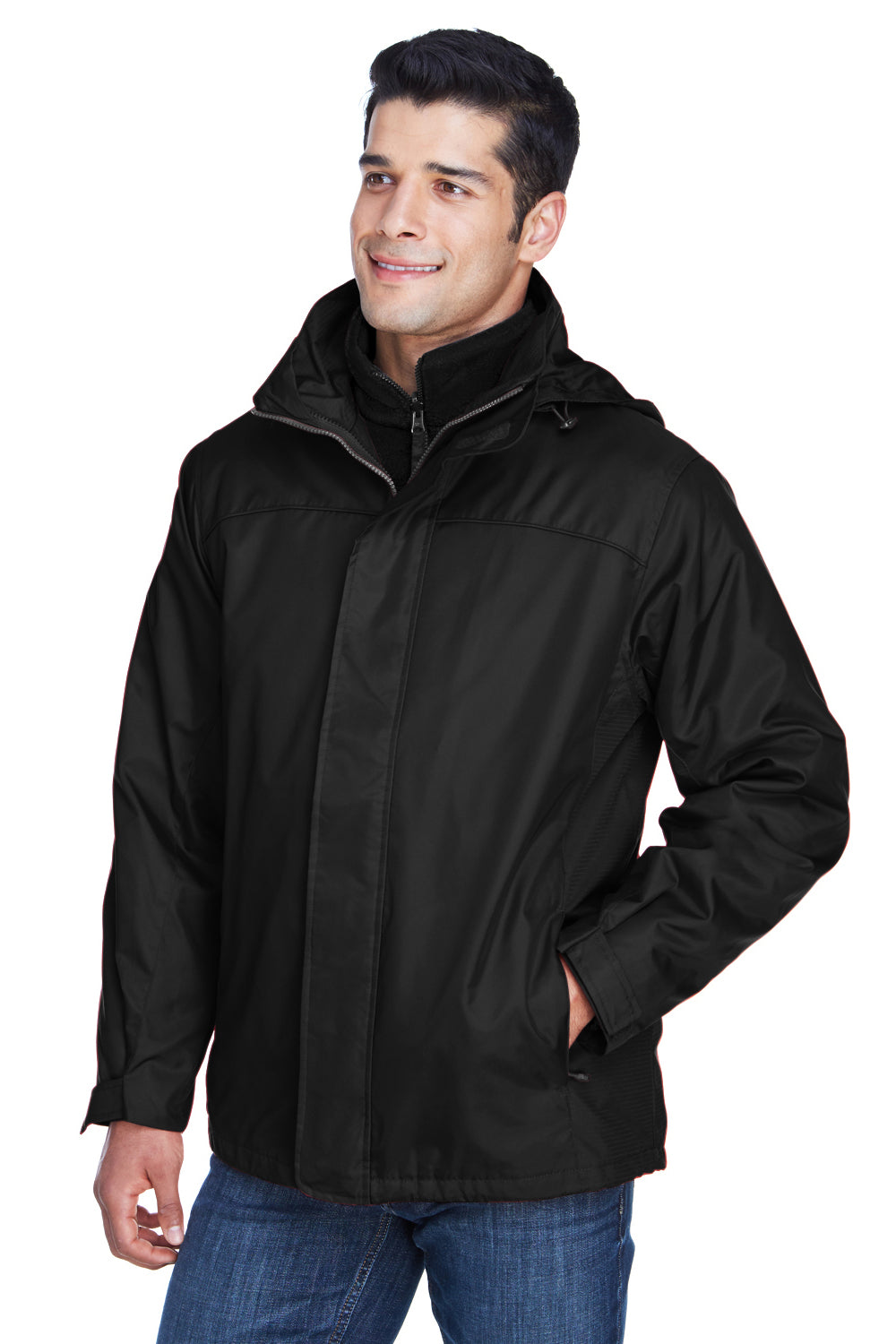 North End 88130 Mens 3-in-1 Water Resistant Full Zip Hooded Jacket Black Model 3q