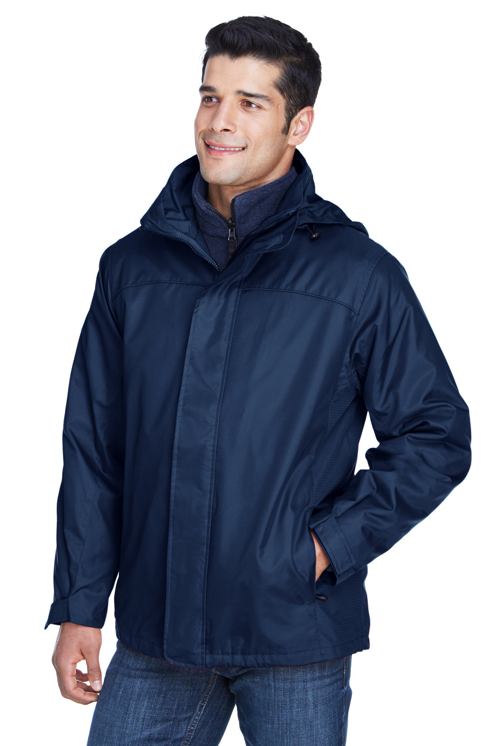 North End 88130 Mens 3-in-1 Water Resistant Full Zip Hooded Jacket Midnight Navy Blue Model 3q