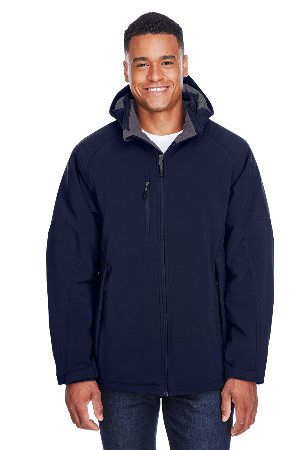 North End 88159 Mens Glacier Water Resistant Full Zip Hooded Jacket Classic Navy Blue Model Front