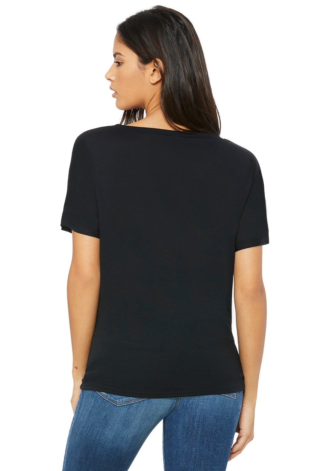 Bella + Canvas 8815 Womens Slouchy Short Sleeve V-Neck T-Shirt Black Model Back