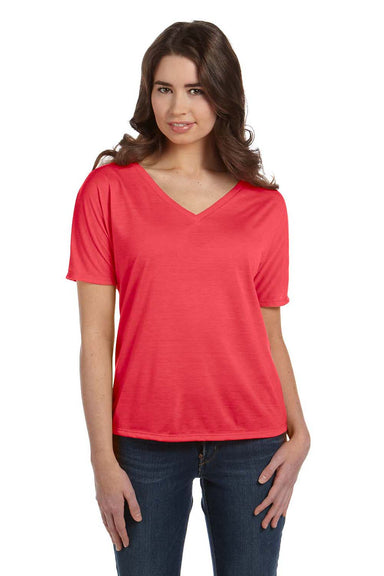 Bella + Canvas 8815 Womens Slouchy Short Sleeve V-Neck T-Shirt Coral Model Front